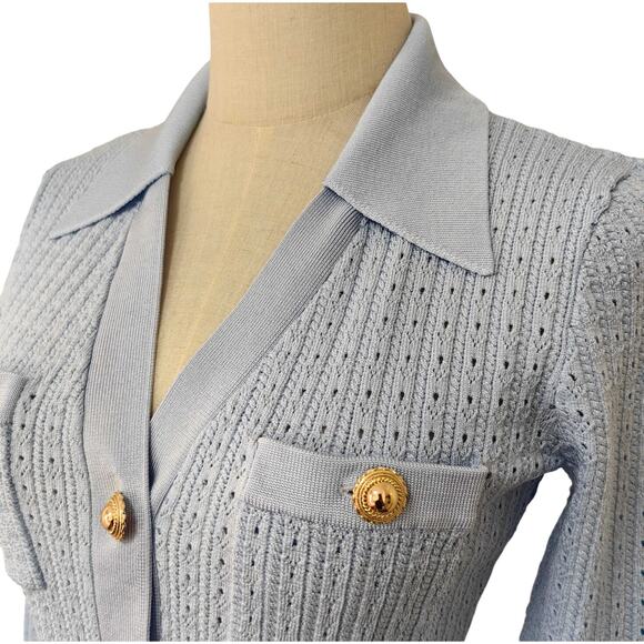 Self-Portrait Blue Pointelle Knit Mini Dress L - Picture 8 of 12